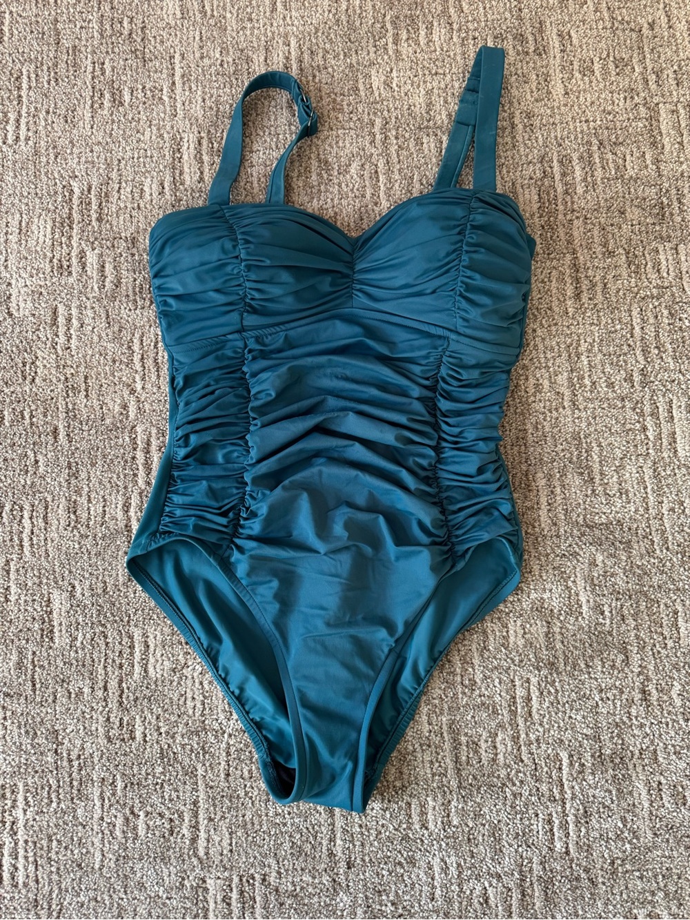 Women’s Teal Ruched One-Piece Swimsuit- Shape & Style by Aqua Green size 8